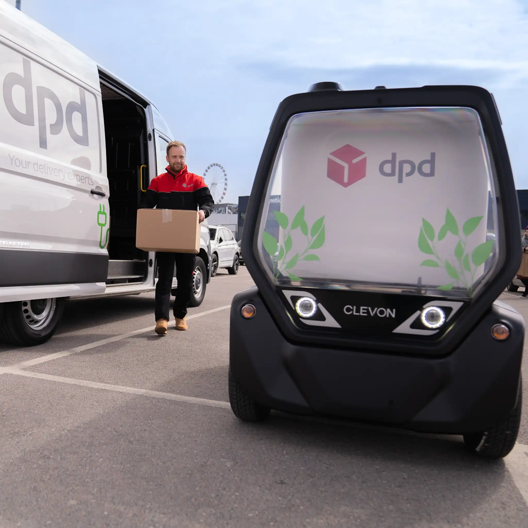 Autonomous Robot carrier CLEVON 1 delivering with DPD