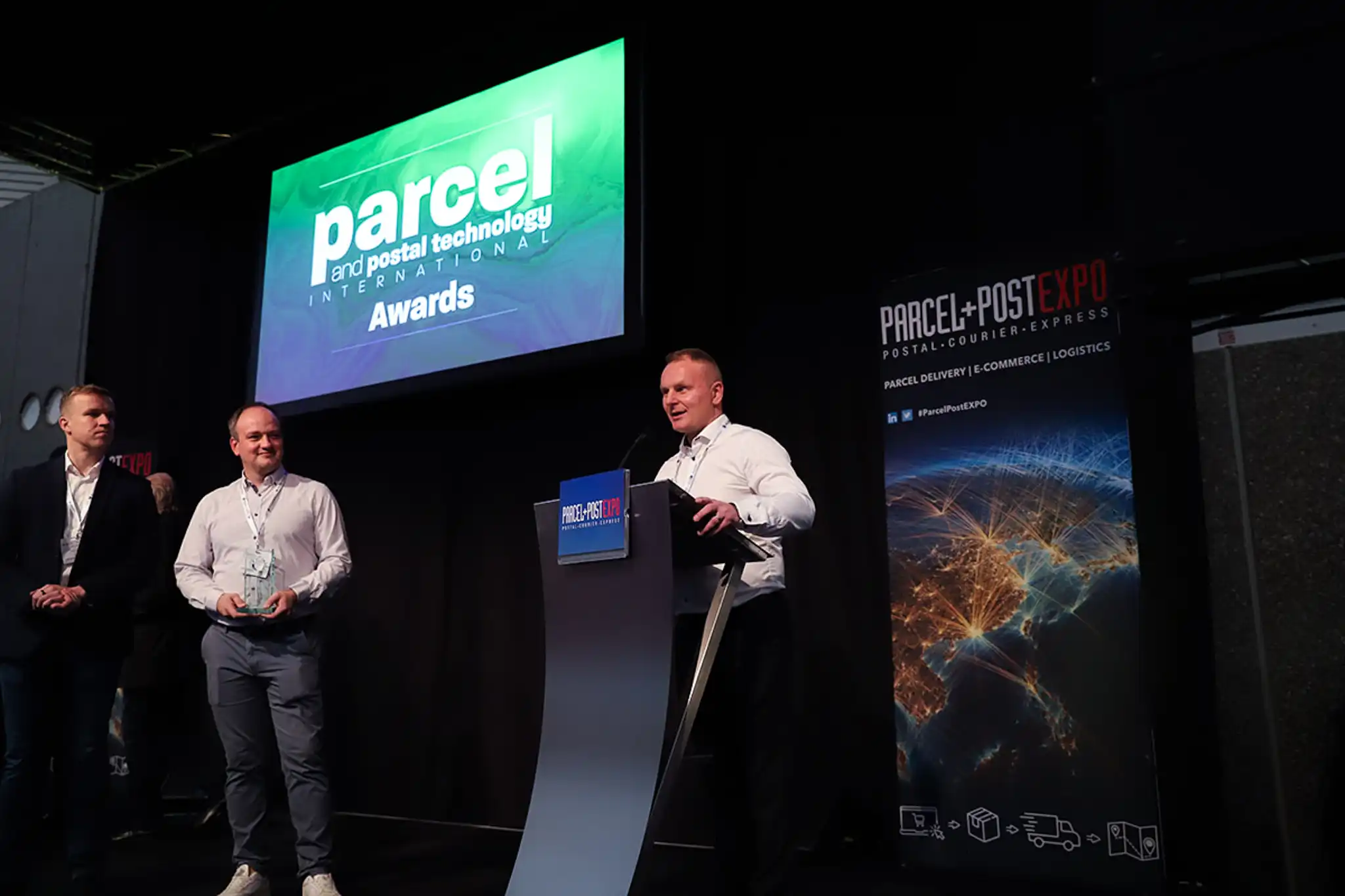 Transport Innovation of the Year at Parcel Postal 2023 award acceptance
