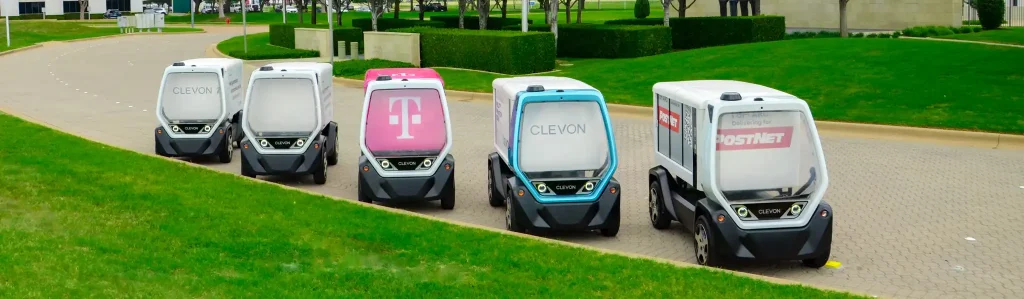 A fleet of Clevons autonomous delivery robots in the US