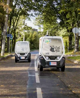 Fleet of driverless delivery robots in Lithuania (REWE Group)